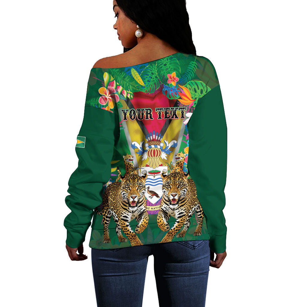 Personalized Guyana 60th Independence Day Off Shoulder Sweater Diamond Jubilee