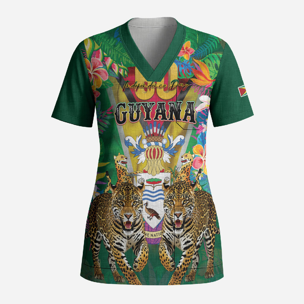 Personalized Guyana 60th Independence Day Scrub Top Diamond Jubilee