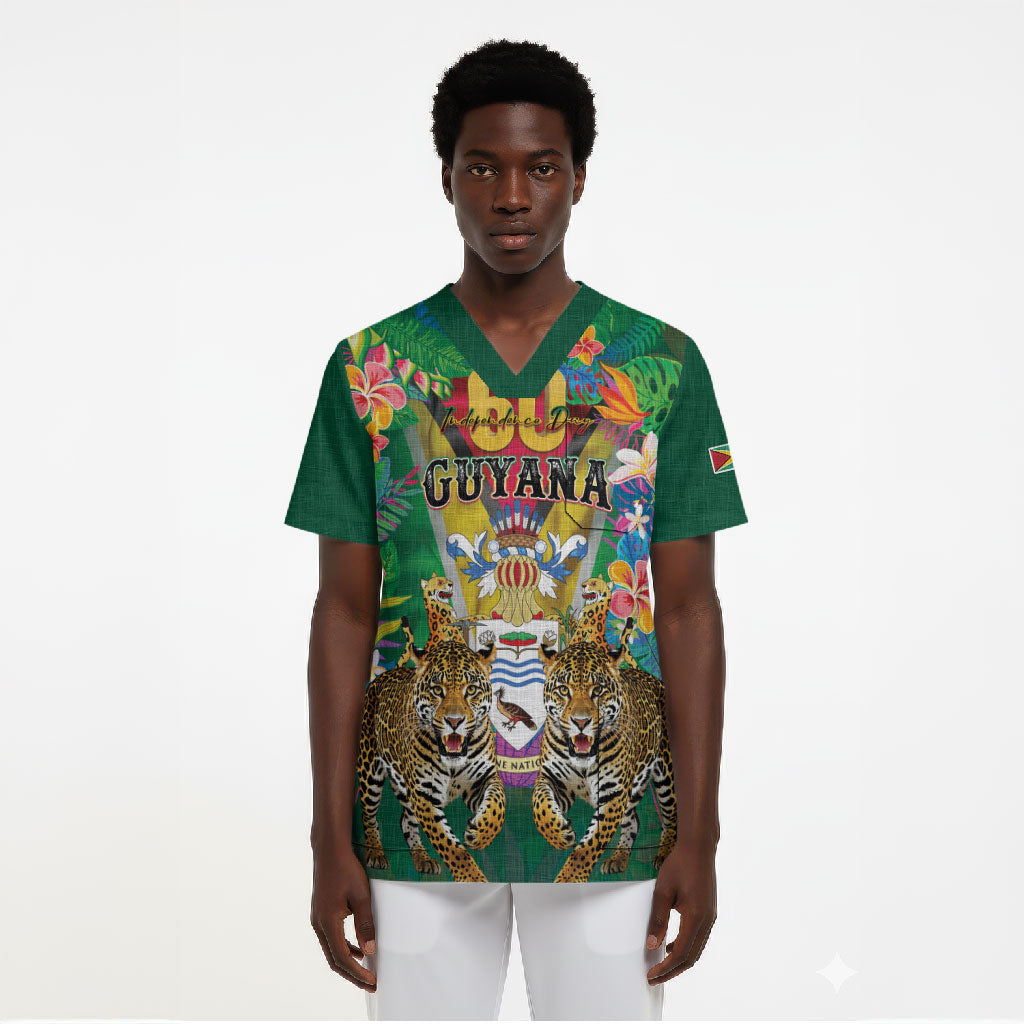 Personalized Guyana 60th Independence Day Scrub Top Diamond Jubilee
