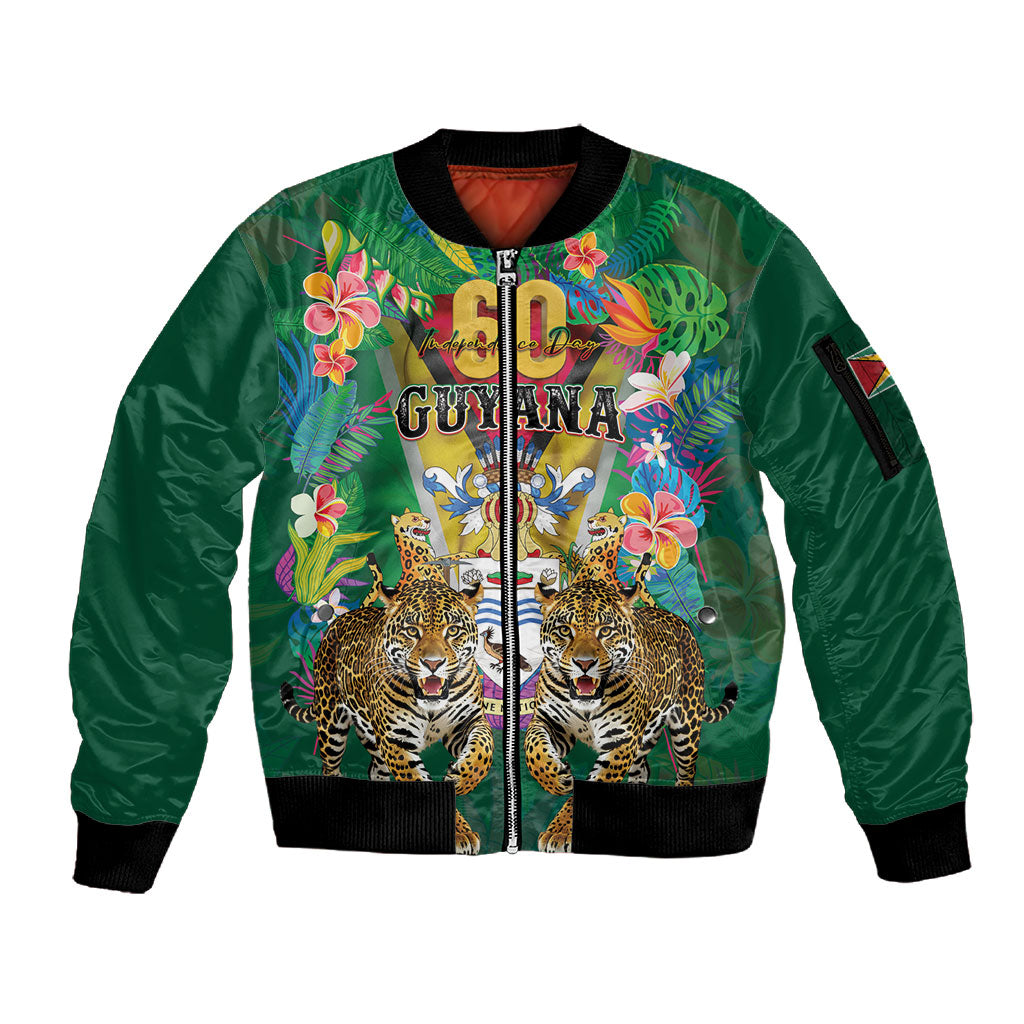 Personalized Guyana 60th Independence Day Sleeve Zip Bomber Jacket Diamond Jubilee