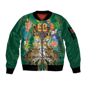 Personalized Guyana 60th Independence Day Sleeve Zip Bomber Jacket Diamond Jubilee