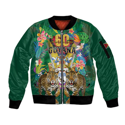 Personalized Guyana 60th Independence Day Sleeve Zip Bomber Jacket Diamond Jubilee