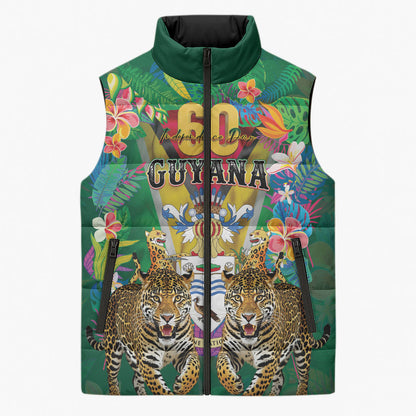 Personalized Guyana 60th Independence Day Sleeveless Puffer Jacket Diamond Jubilee