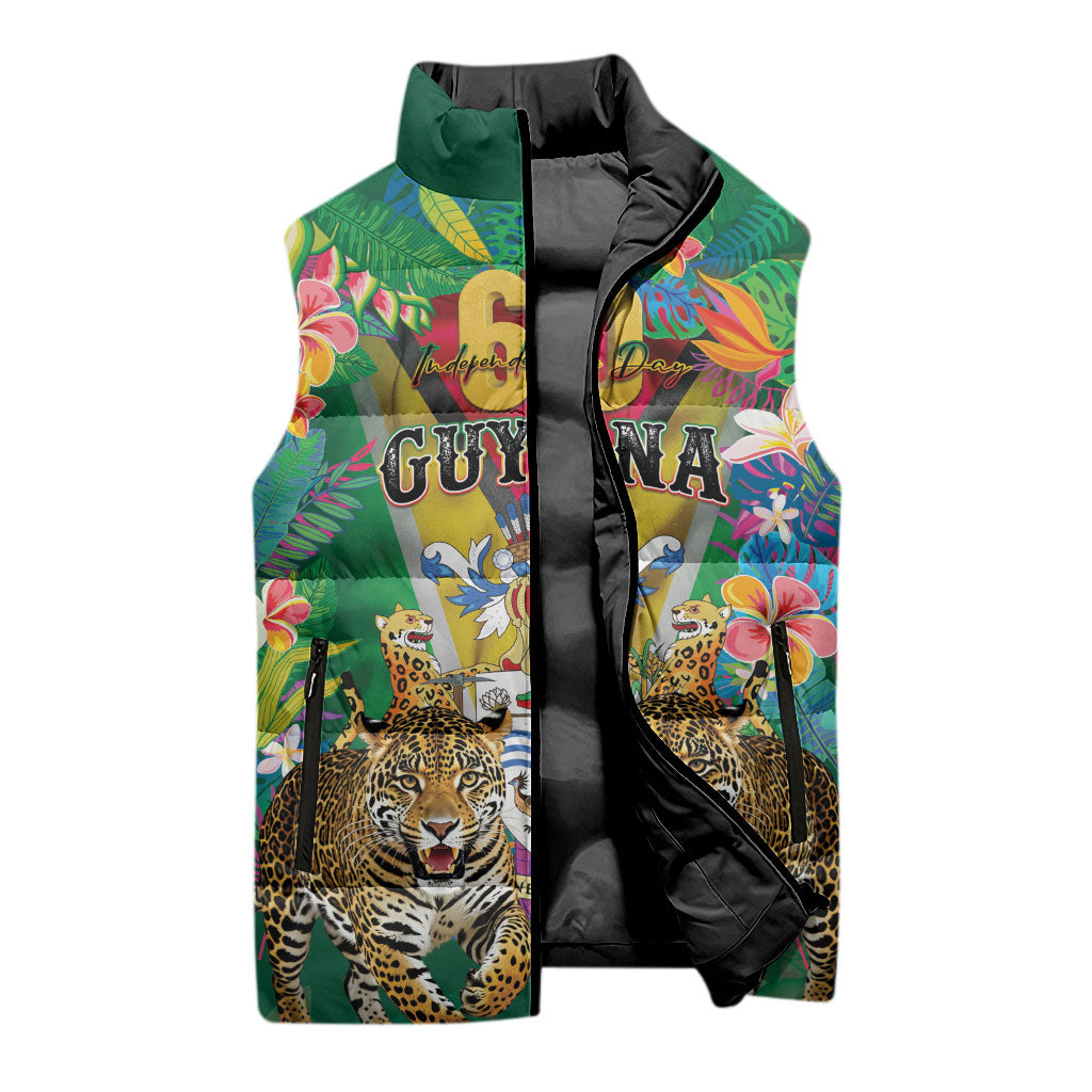 Personalized Guyana 60th Independence Day Sleeveless Puffer Jacket Diamond Jubilee