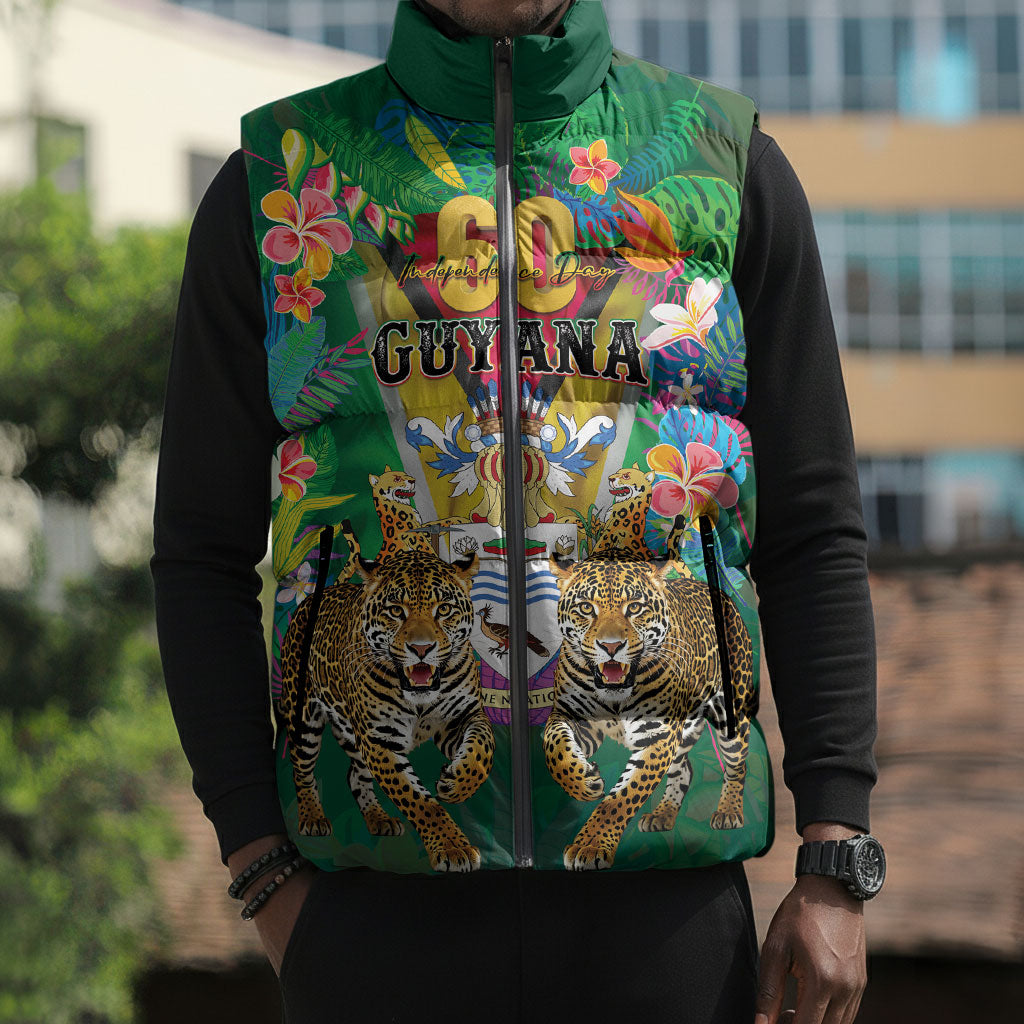 Personalized Guyana 60th Independence Day Sleeveless Puffer Jacket Diamond Jubilee
