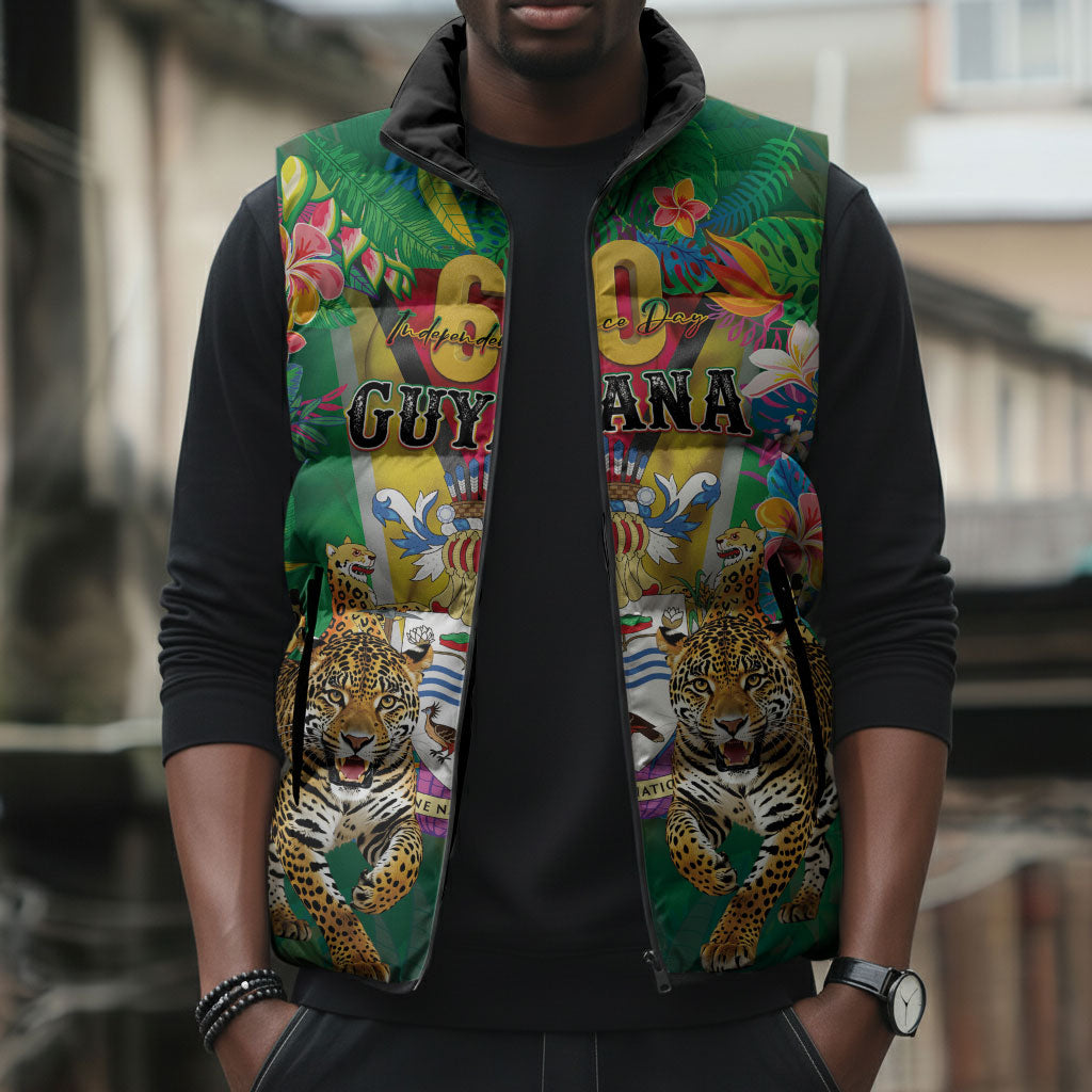 Personalized Guyana 60th Independence Day Sleeveless Puffer Jacket Diamond Jubilee