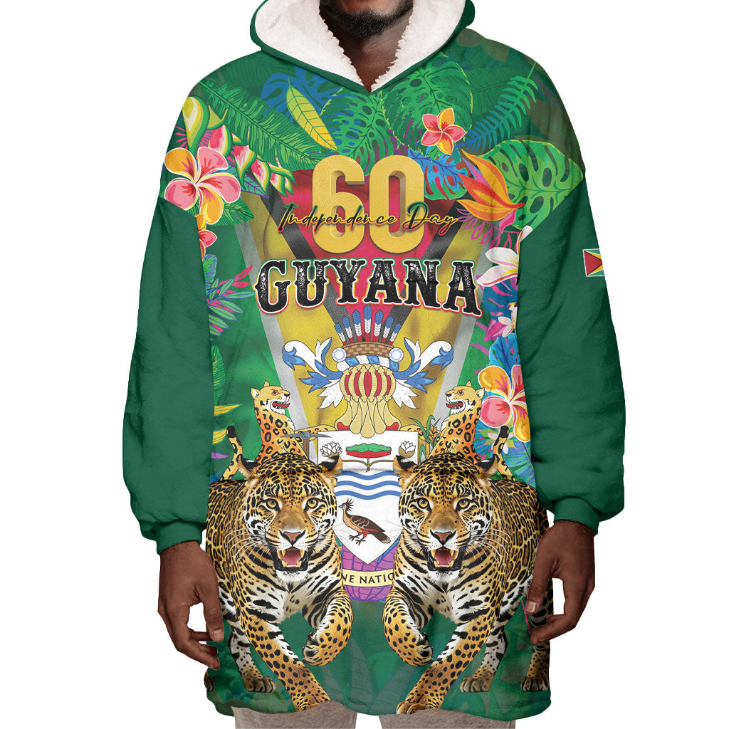 Personalized Guyana 60th Independence Day Wearable Blanket Hoodie Diamond Jubilee