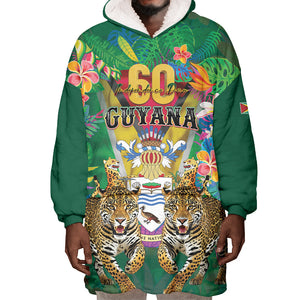 Personalized Guyana 60th Independence Day Wearable Blanket Hoodie Diamond Jubilee