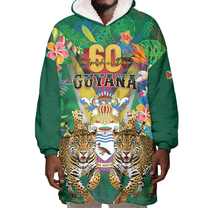 Personalized Guyana 60th Independence Day Wearable Blanket Hoodie Diamond Jubilee