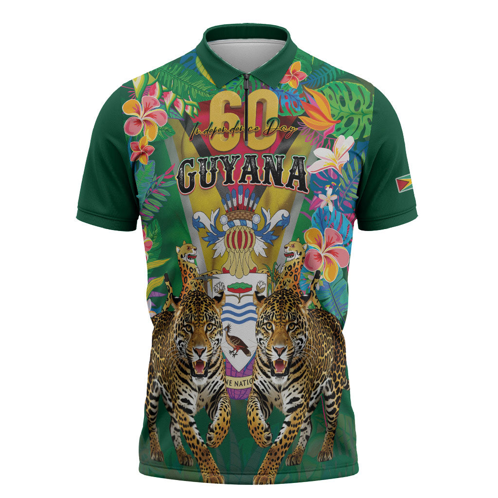 Personalized Guyana 60th Independence Day Zipper Polo Shirt Diamond Jubilee