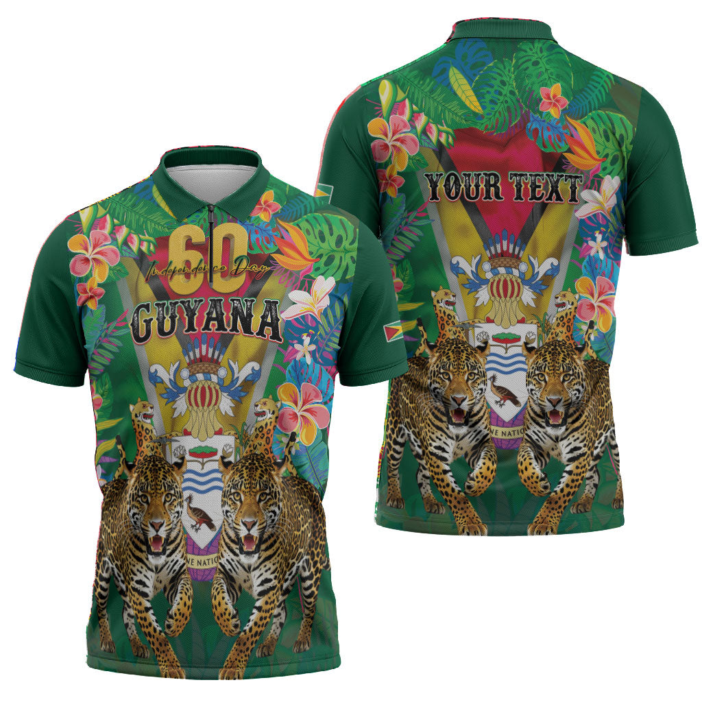 Personalized Guyana 60th Independence Day Zipper Polo Shirt Diamond Jubilee
