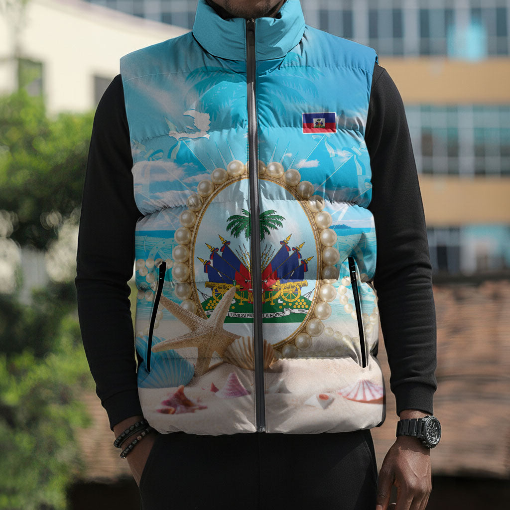 Personalized Haiti The Pearl Of Antilles Sleeveless Puffer Jacket Summer Aesthetic Vibe