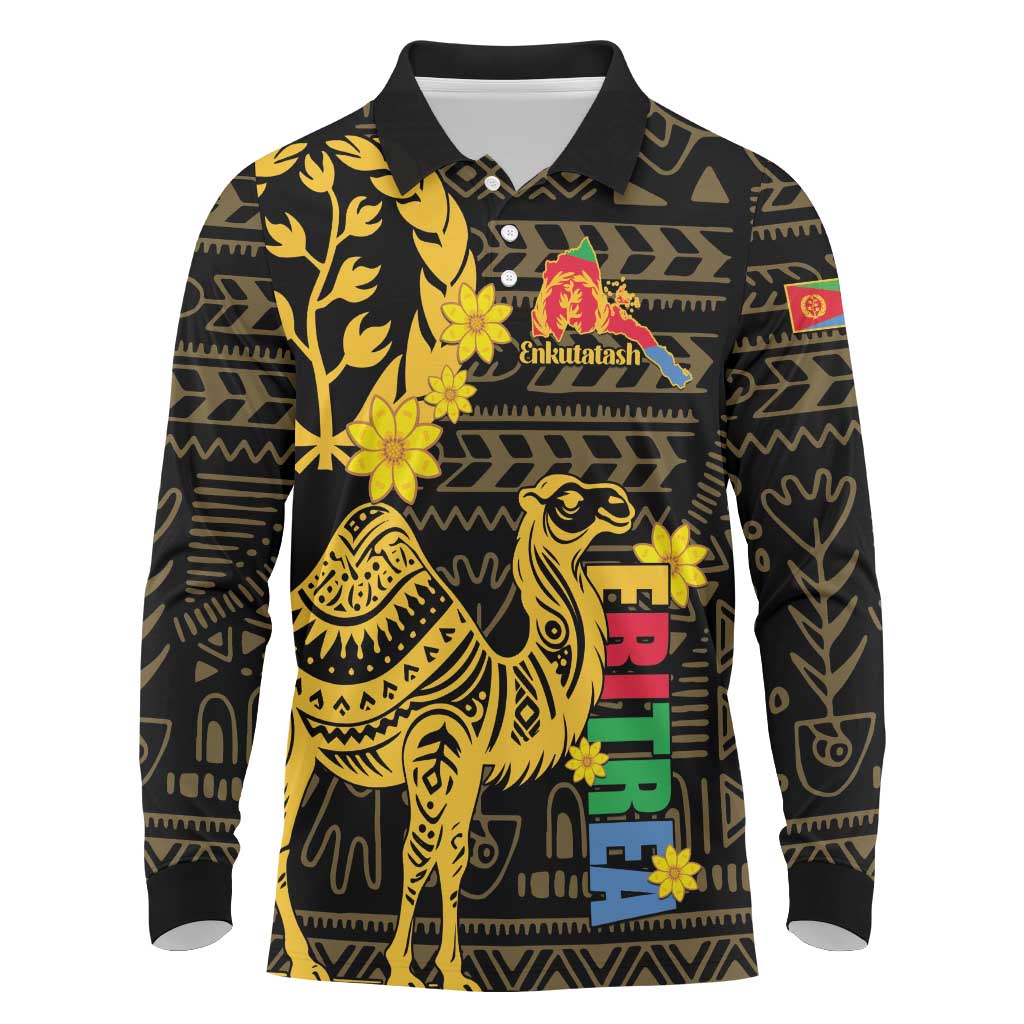 Enkutatash Eritrea New Year Long Sleeve Polo Shirt Eritrean Camel African Pattern