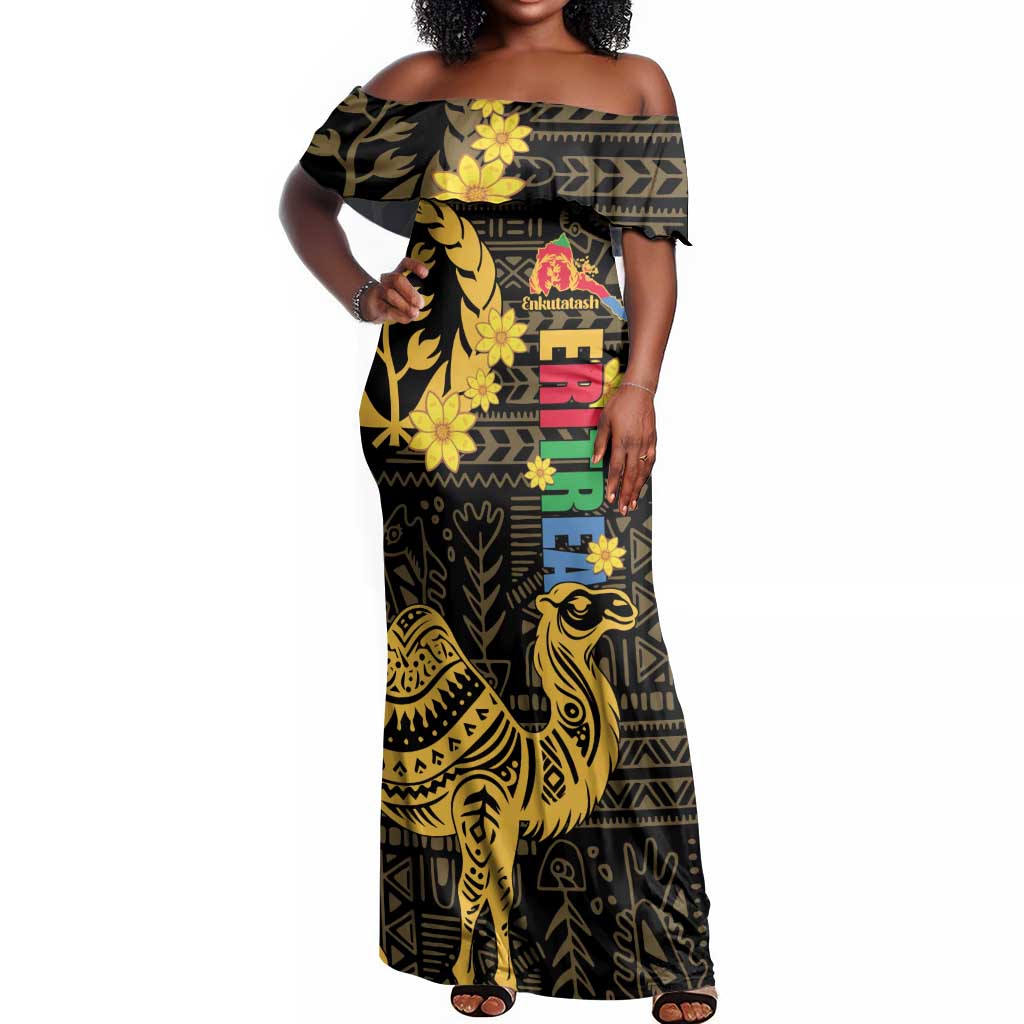 Enkutatash Eritrea New Year Off Shoulder Maxi Dress Eritrean Camel African Pattern