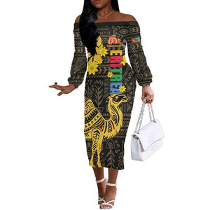 Enkutatash Eritrea New Year Off The Shoulder Long Sleeve Dress Eritrean Camel African Pattern