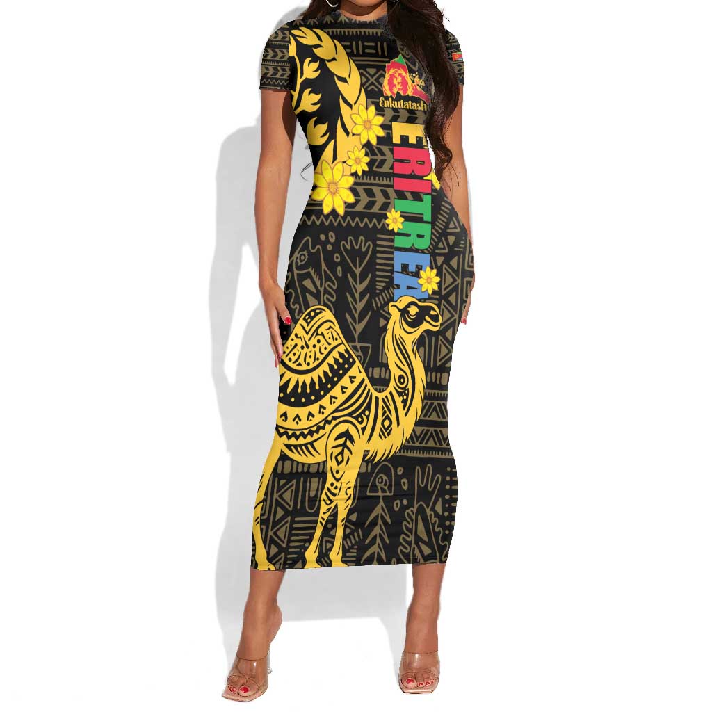 Enkutatash Eritrea New Year Short Sleeve Bodycon Dress Eritrean Camel African Pattern