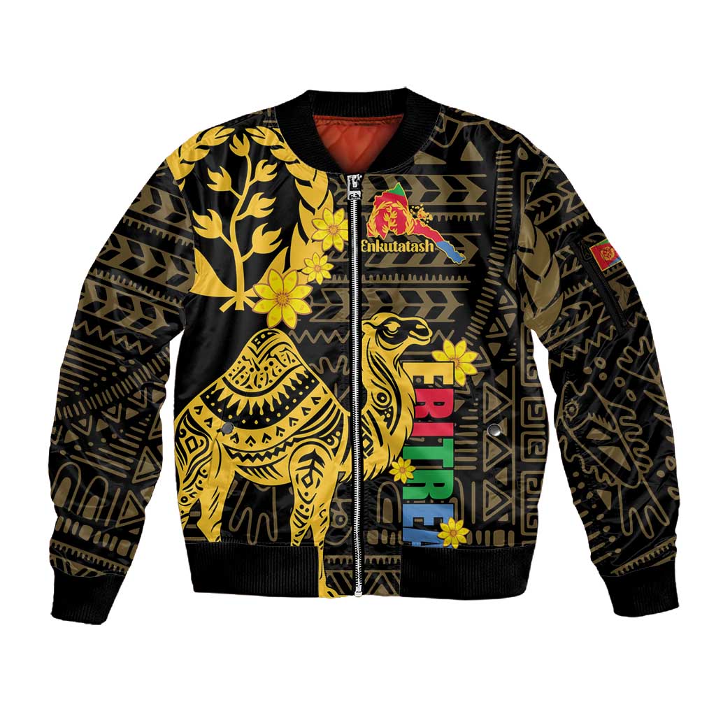 Enkutatash Eritrea New Year Sleeve Zip Bomber Jacket Eritrean Camel African Pattern