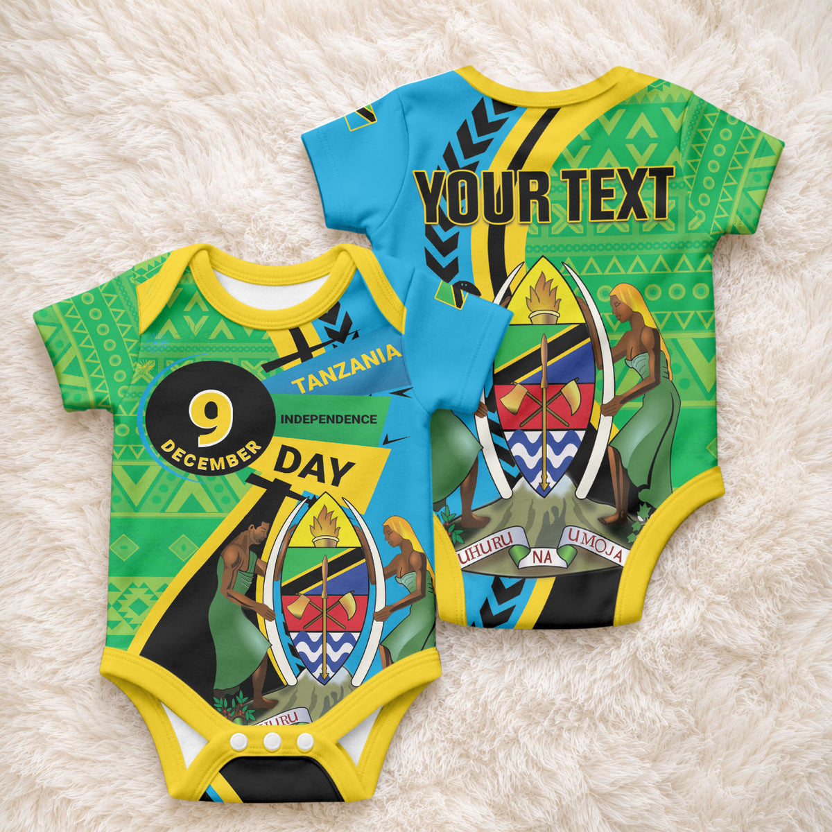 Personalized Tanzania African Pattern Baby Onesie Happy Independence Day