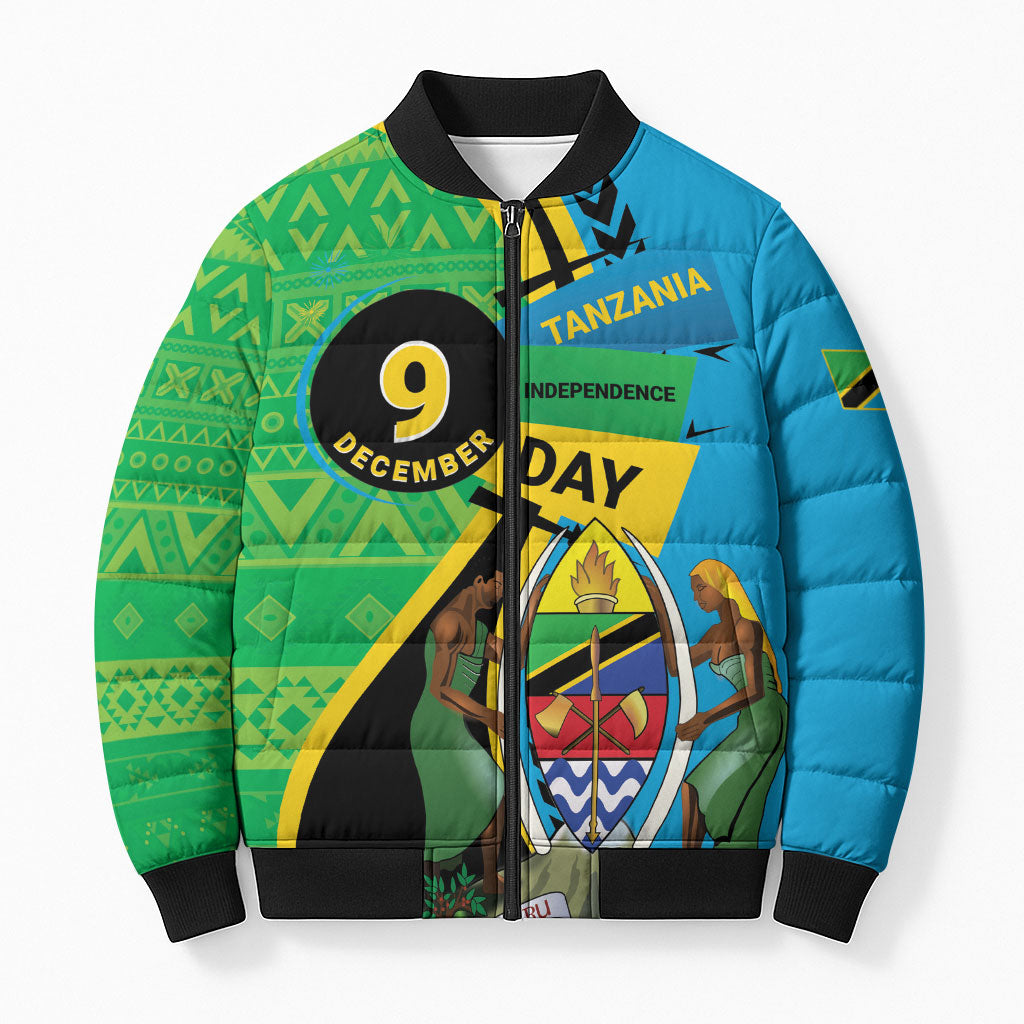 Personalized Tanzania African Pattern Bomber Puffer Jacket Happy Independence Day