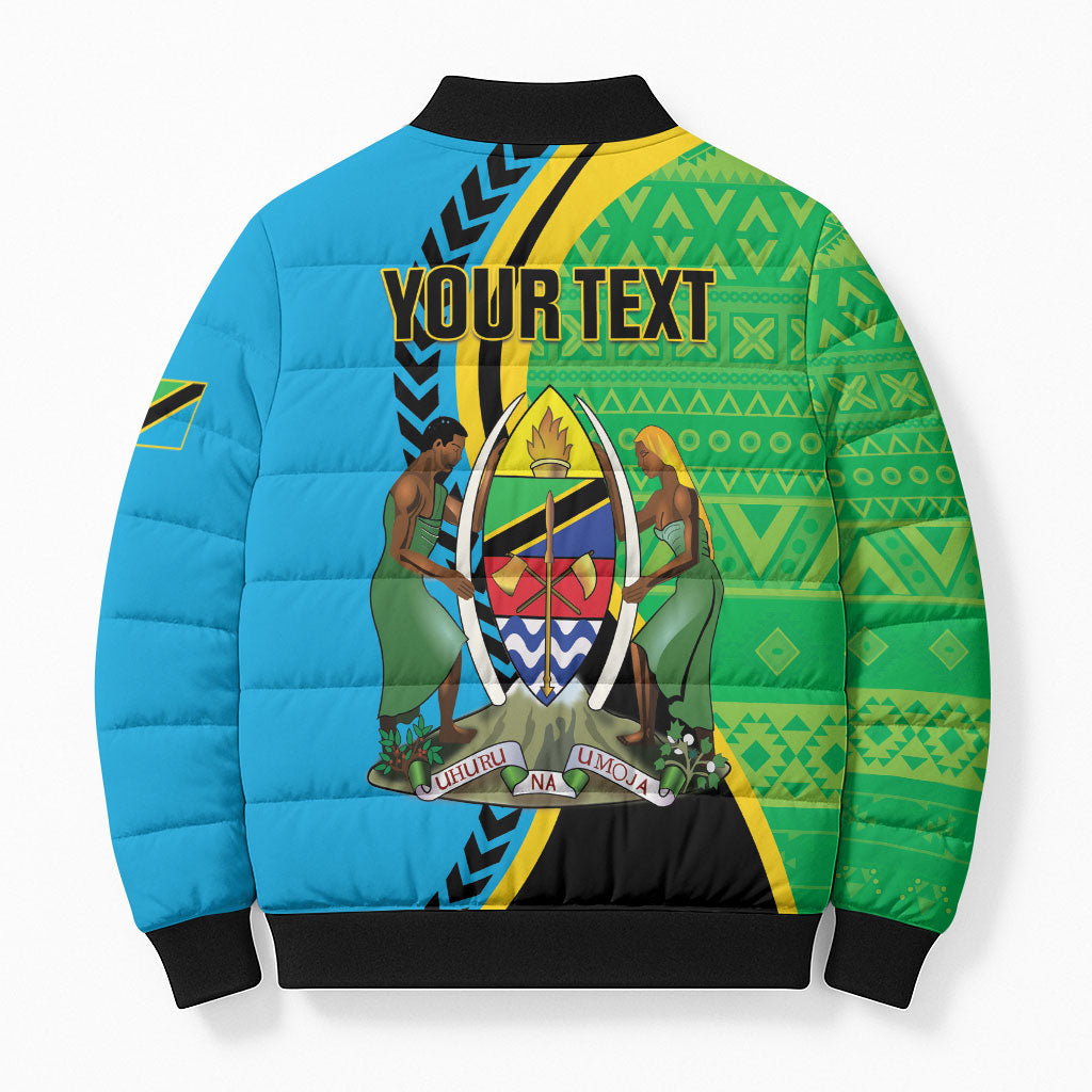 Personalized Tanzania African Pattern Bomber Puffer Jacket Happy Independence Day