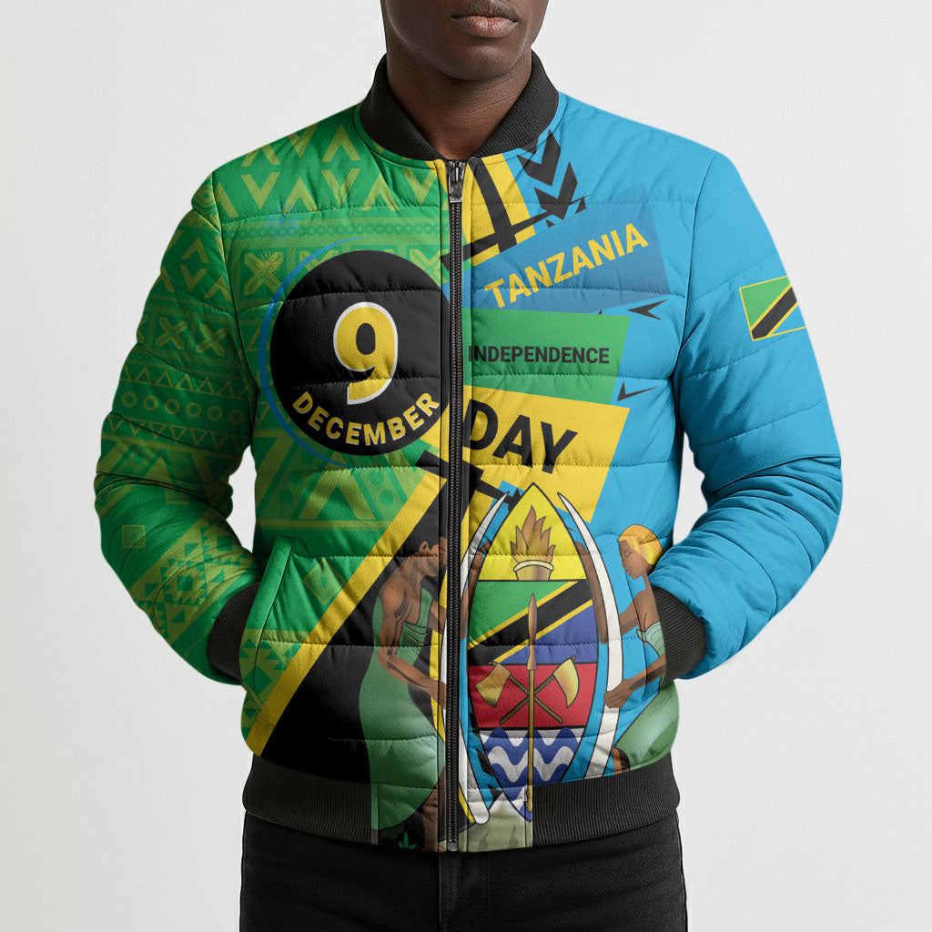 Personalized Tanzania African Pattern Bomber Puffer Jacket Happy Independence Day