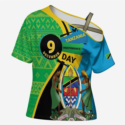 Personalized Tanzania African Pattern Cross Shoulder Shirt Happy Independence Day