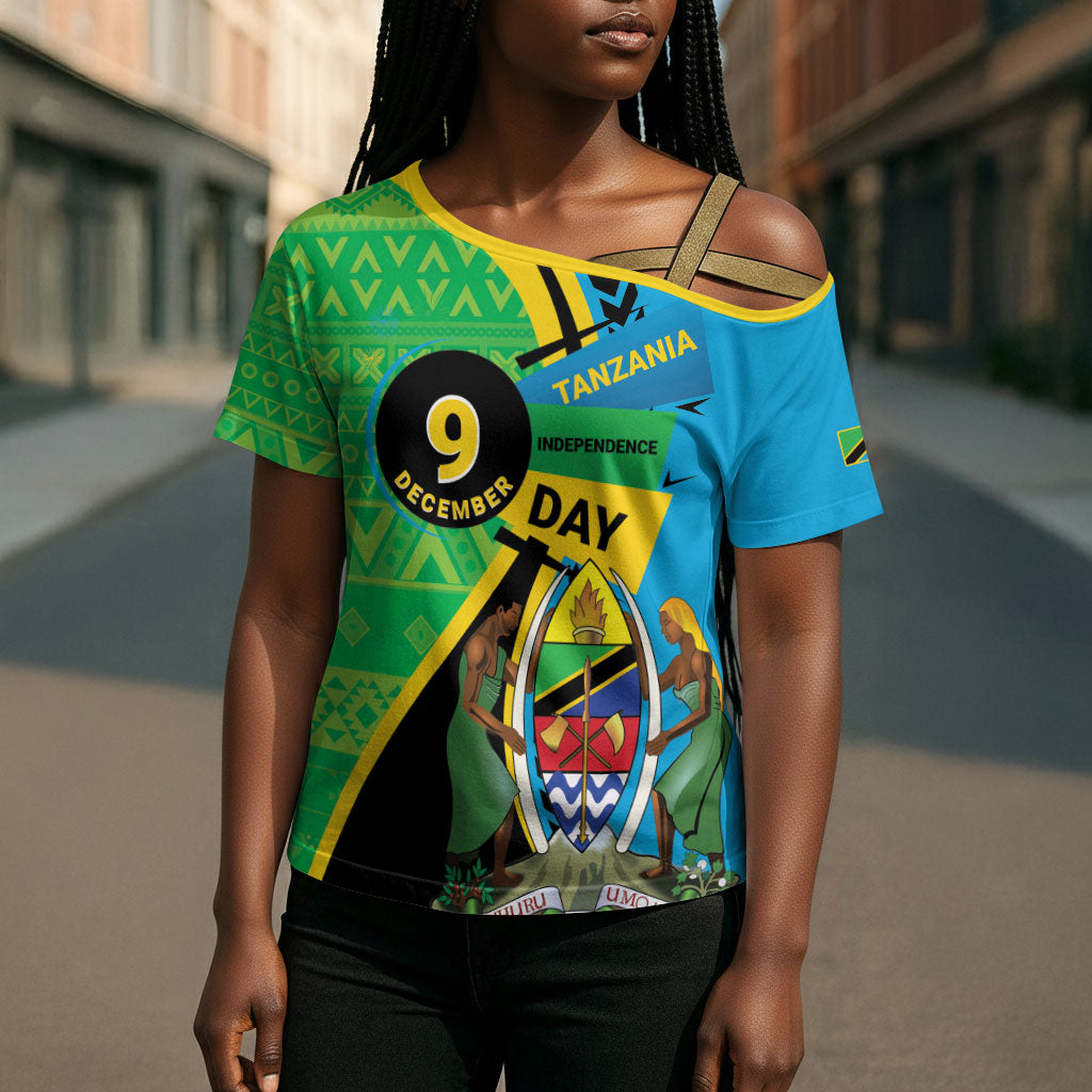 Personalized Tanzania African Pattern Cross Shoulder Shirt Happy Independence Day