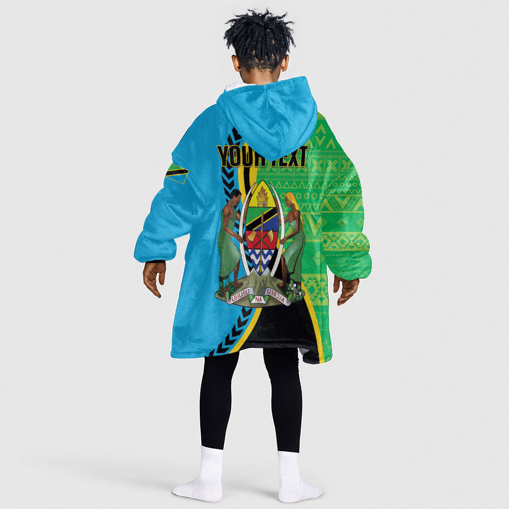 Personalized Tanzania African Pattern Kid Wearable Blanket Hoodie Happy Independence Day