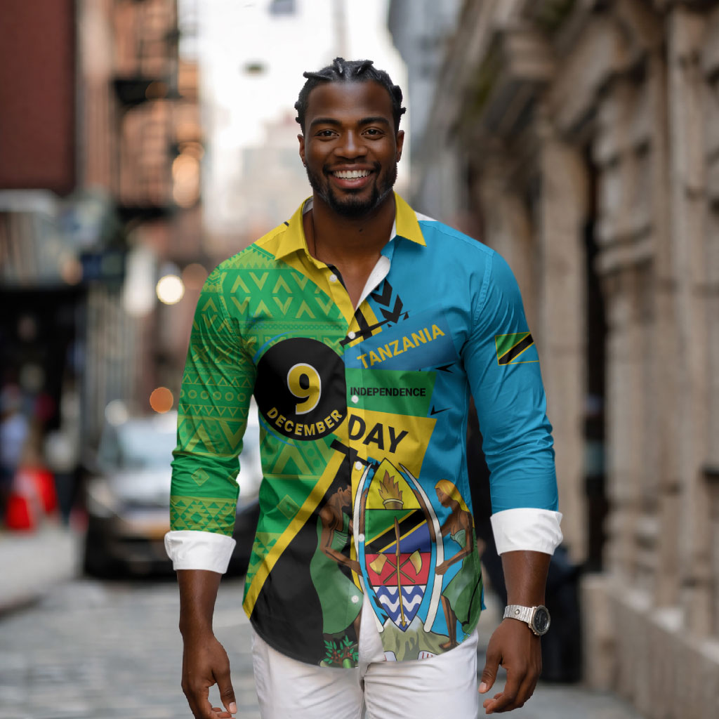 Personalized Tanzania African Pattern Long Sleeve Button Shirt Happy Independence Day