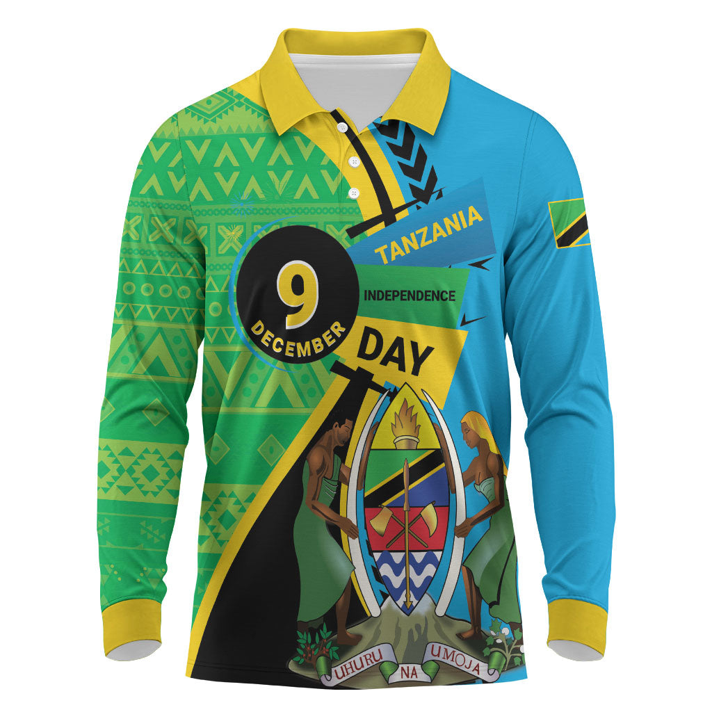 Personalized Tanzania African Pattern Long Sleeve Polo Shirt Happy Independence Day