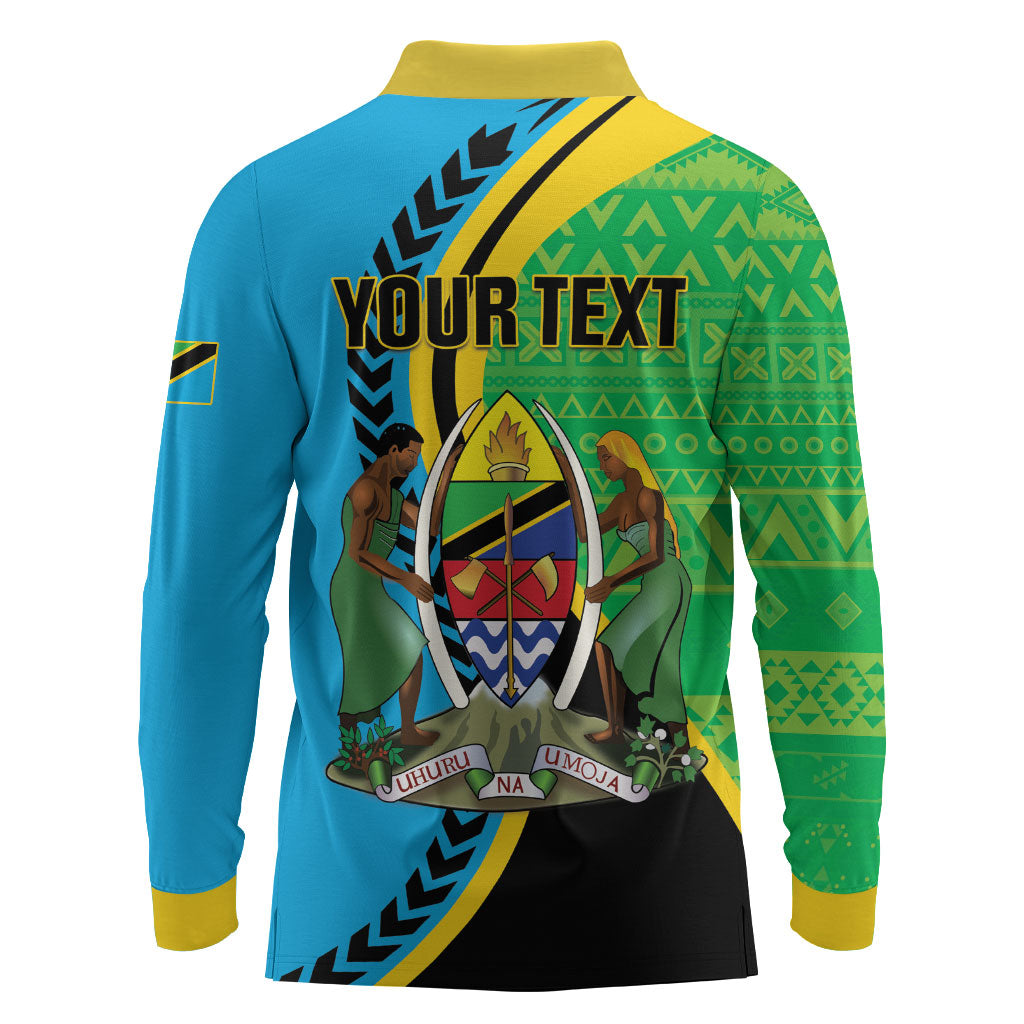 Personalized Tanzania African Pattern Long Sleeve Polo Shirt Happy Independence Day