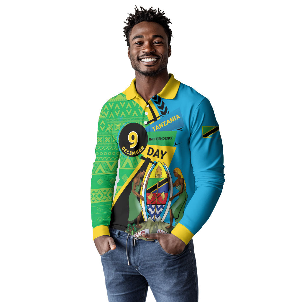 Personalized Tanzania African Pattern Long Sleeve Polo Shirt Happy Independence Day