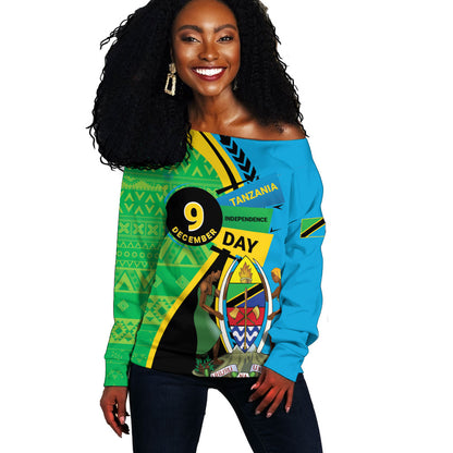 Personalized Tanzania African Pattern Off Shoulder Sweater Happy Independence Day