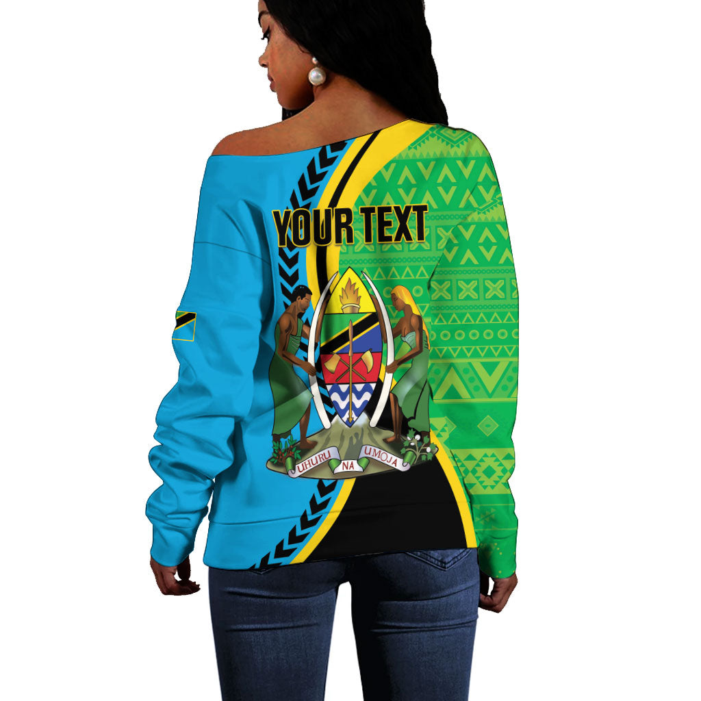 Personalized Tanzania African Pattern Off Shoulder Sweater Happy Independence Day