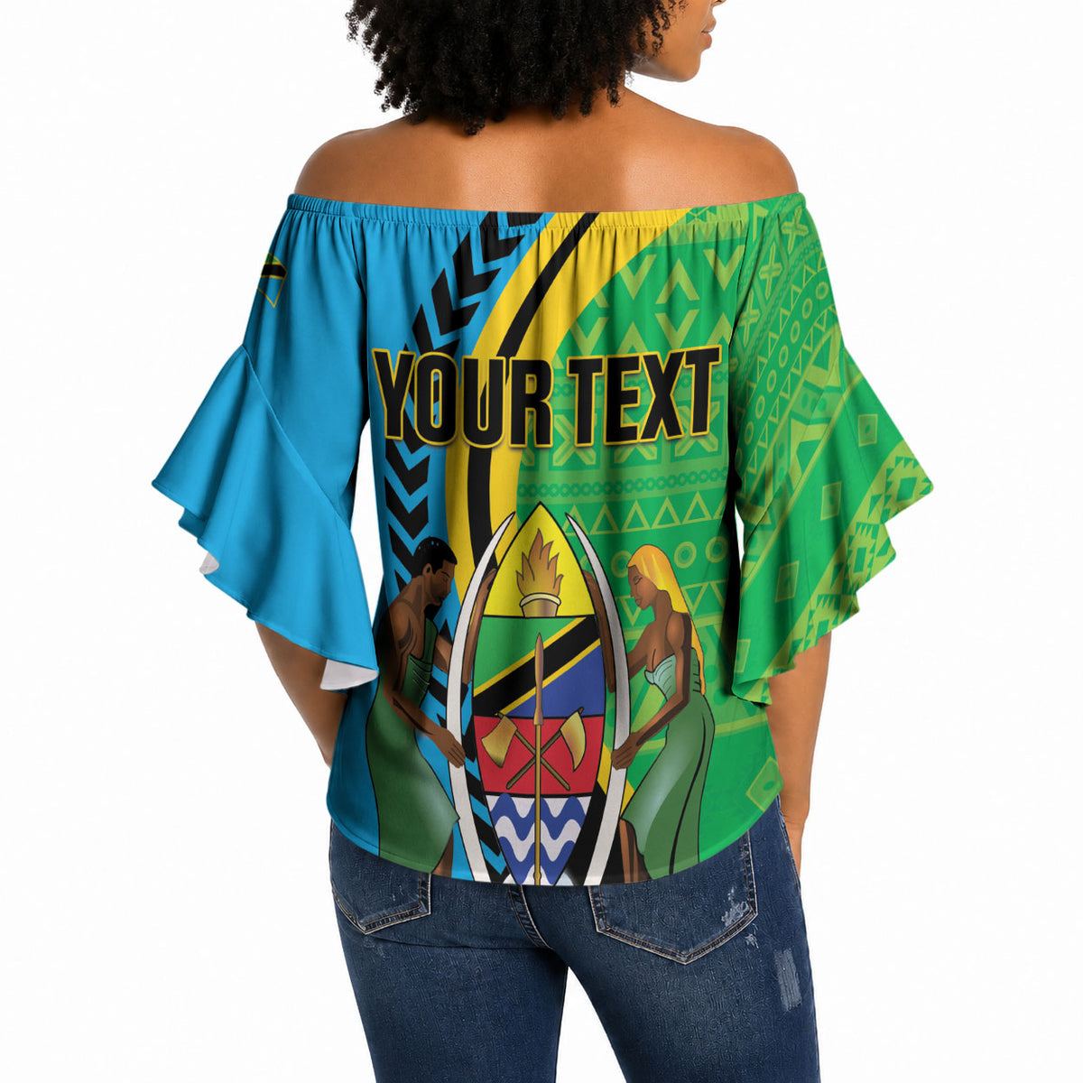 Personalized Tanzania African Pattern Off Shoulder Wrap Waist Top Happy Independence Day