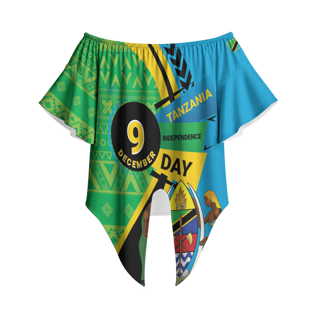 Personalized Tanzania African Pattern Off Shoulder Wrap Waist Top Happy Independence Day