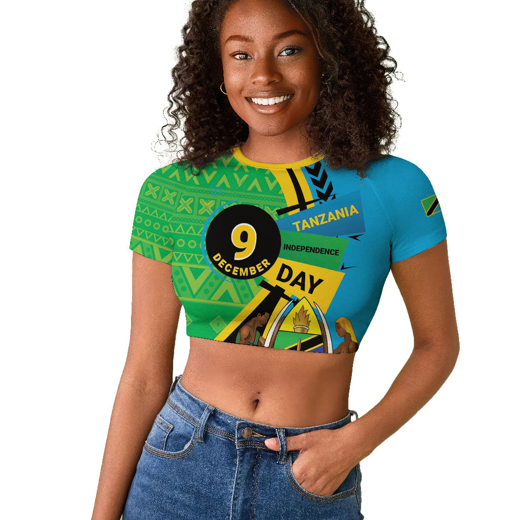 Personalized Tanzania African Pattern Raglan Cropped T shirt Happy Independence Day