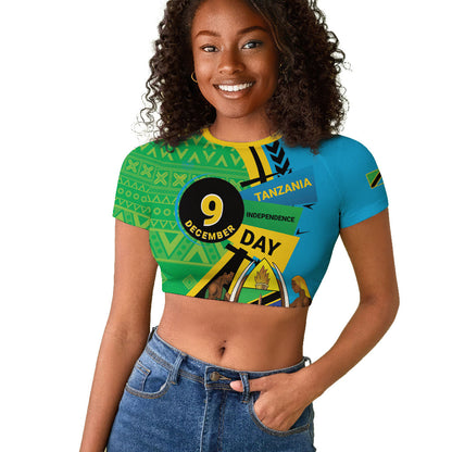 Personalized Tanzania African Pattern Raglan Cropped T shirt Happy Independence Day
