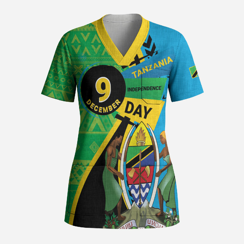 Personalized Tanzania African Pattern Scrub Top Happy Independence Day