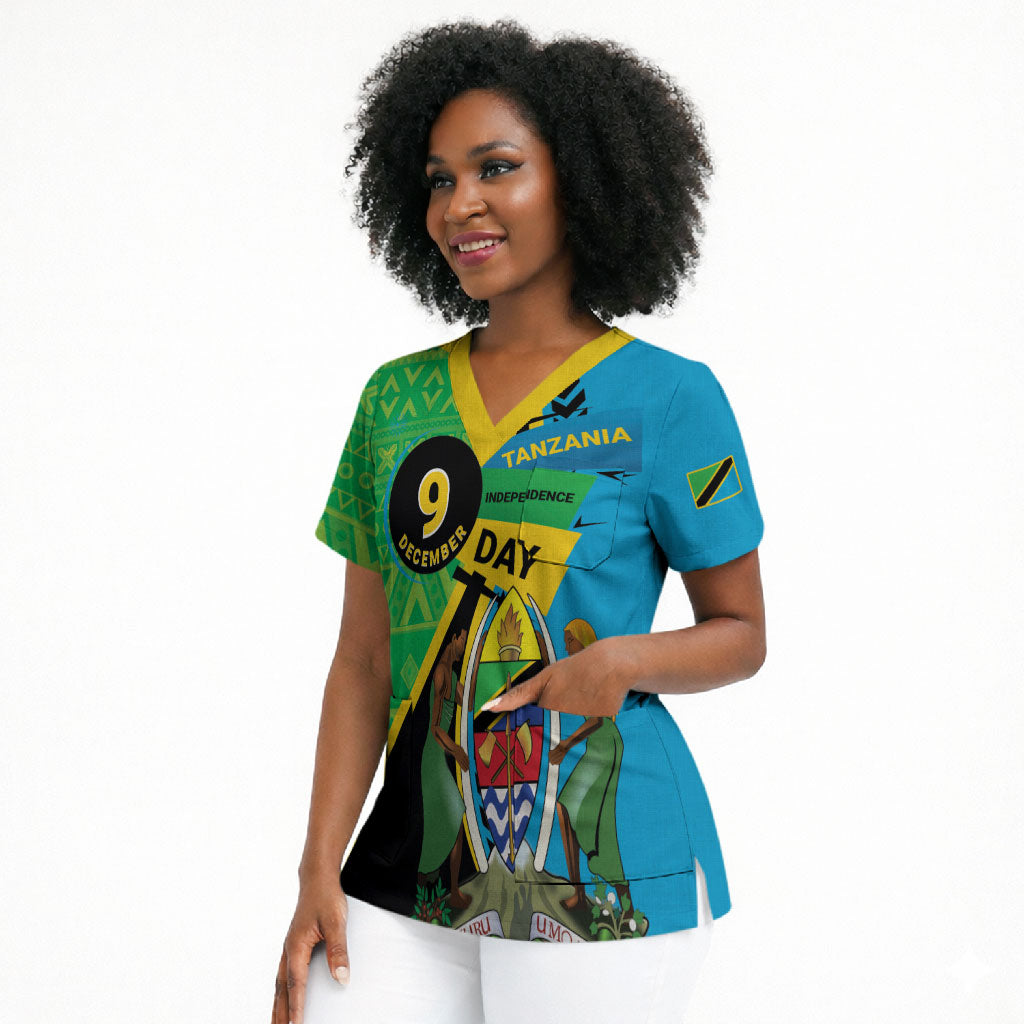 Personalized Tanzania African Pattern Scrub Top Happy Independence Day