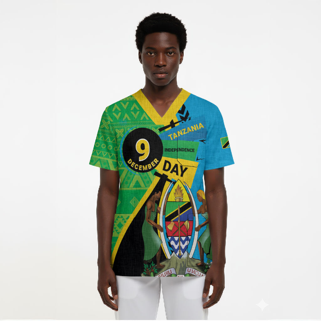 Personalized Tanzania African Pattern Scrub Top Happy Independence Day