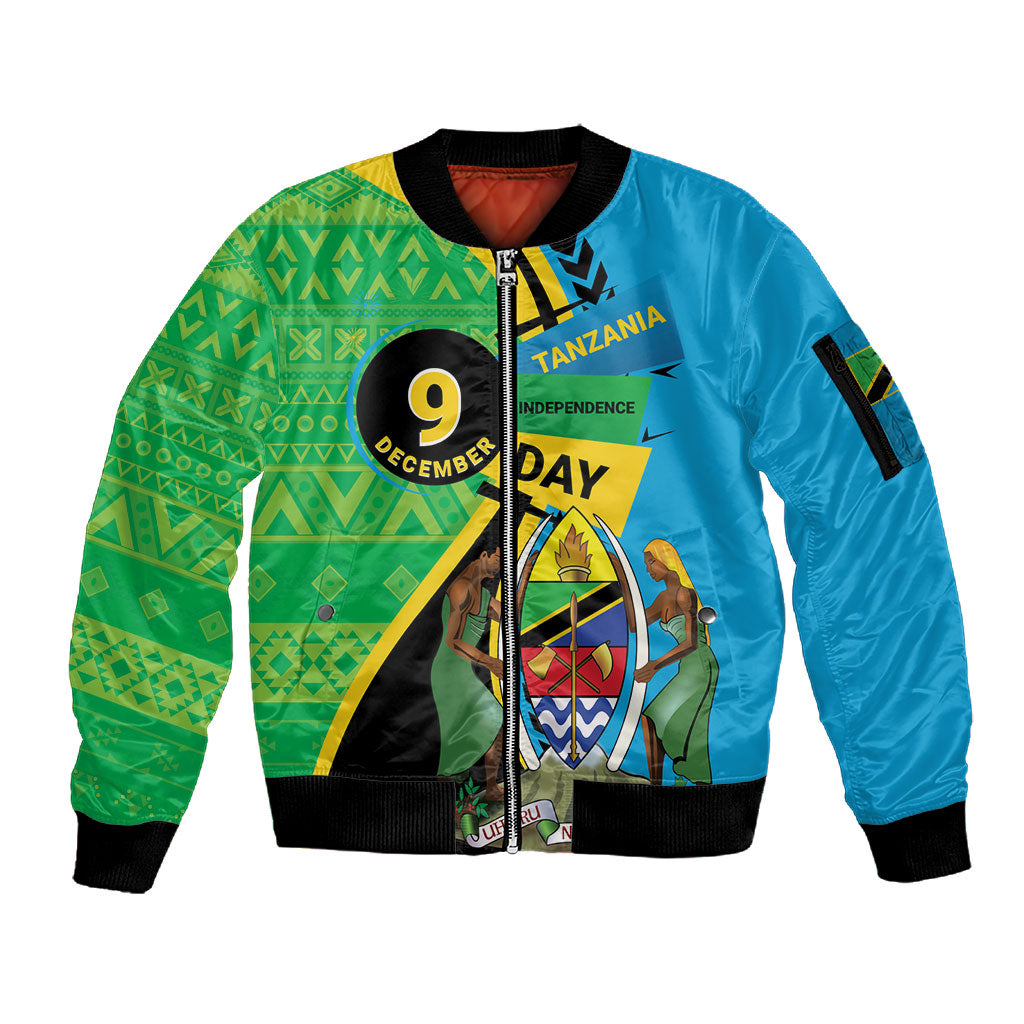 Personalized Tanzania African Pattern Sleeve Zip Bomber Jacket Happy Independence Day