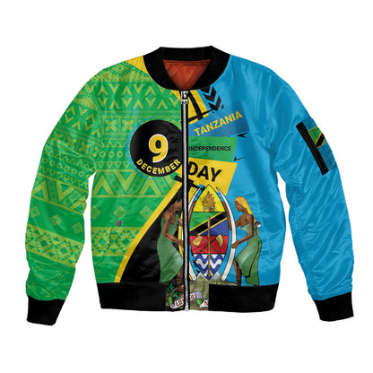 Personalized Tanzania African Pattern Sleeve Zip Bomber Jacket Happy Independence Day