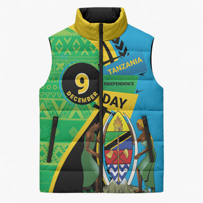 Personalized Tanzania African Pattern Sleeveless Puffer Jacket Happy Independence Day