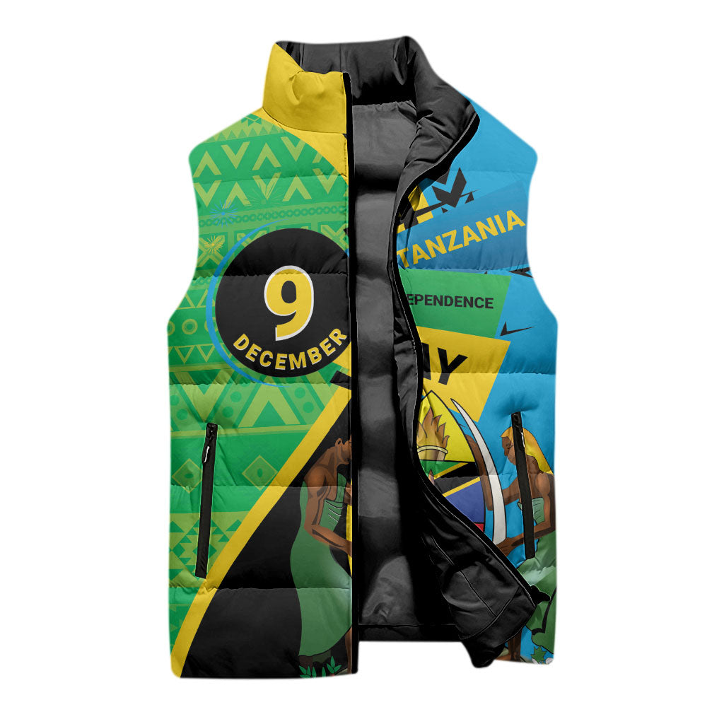 Personalized Tanzania African Pattern Sleeveless Puffer Jacket Happy Independence Day