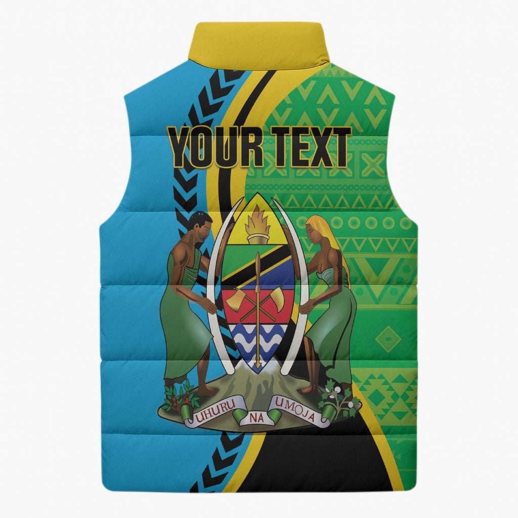 Personalized Tanzania African Pattern Sleeveless Puffer Jacket Happy Independence Day