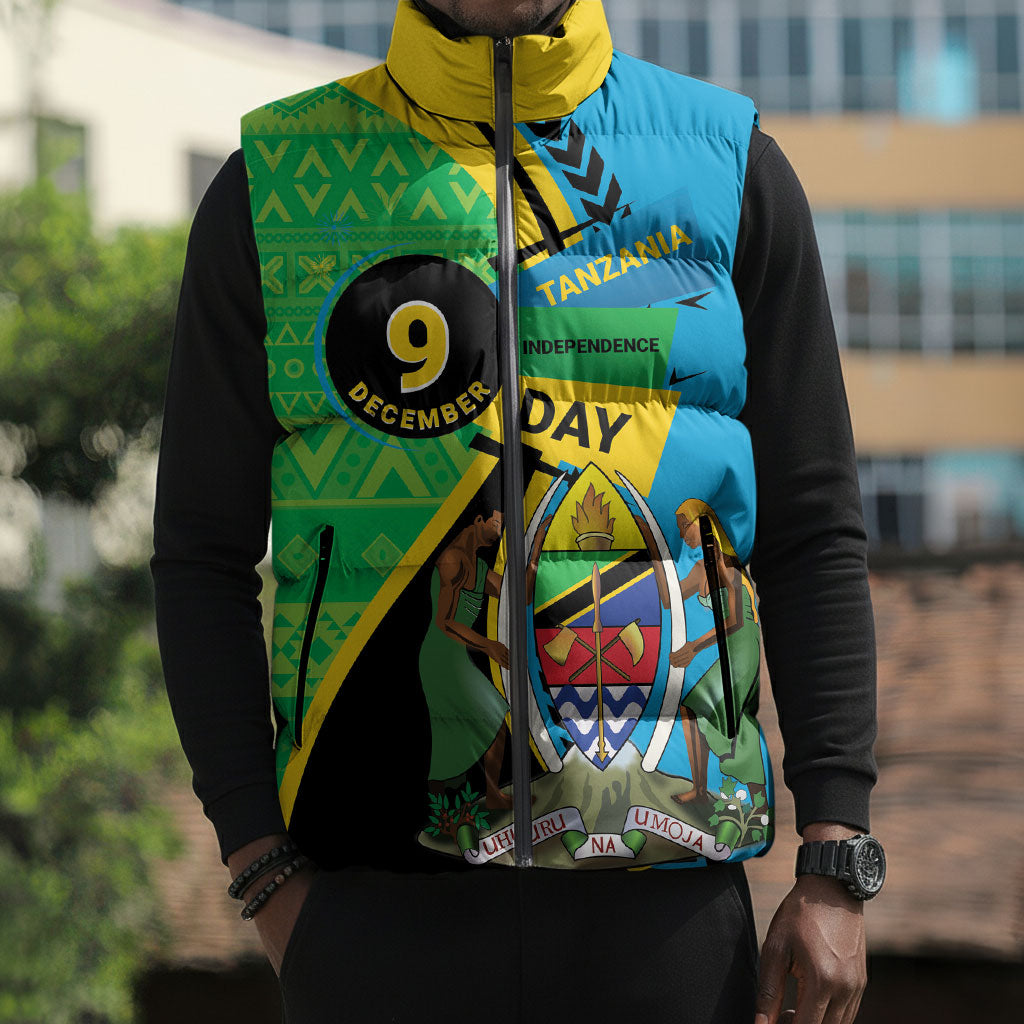 Personalized Tanzania African Pattern Sleeveless Puffer Jacket Happy Independence Day