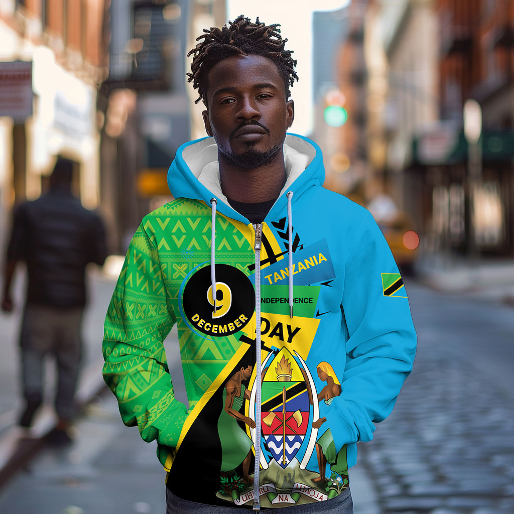 Personalized Tanzania African Pattern Zip Hoodie Happy Independence Day