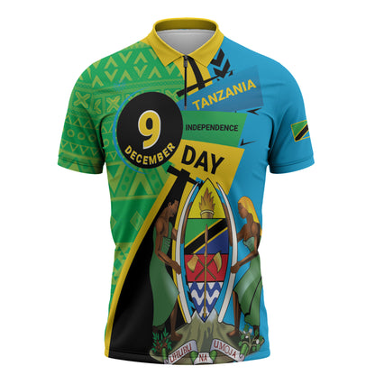 Personalized Tanzania African Pattern Zipper Polo Shirt Happy Independence Day