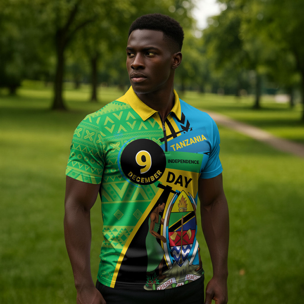 Personalized Tanzania African Pattern Zipper Polo Shirt Happy Independence Day